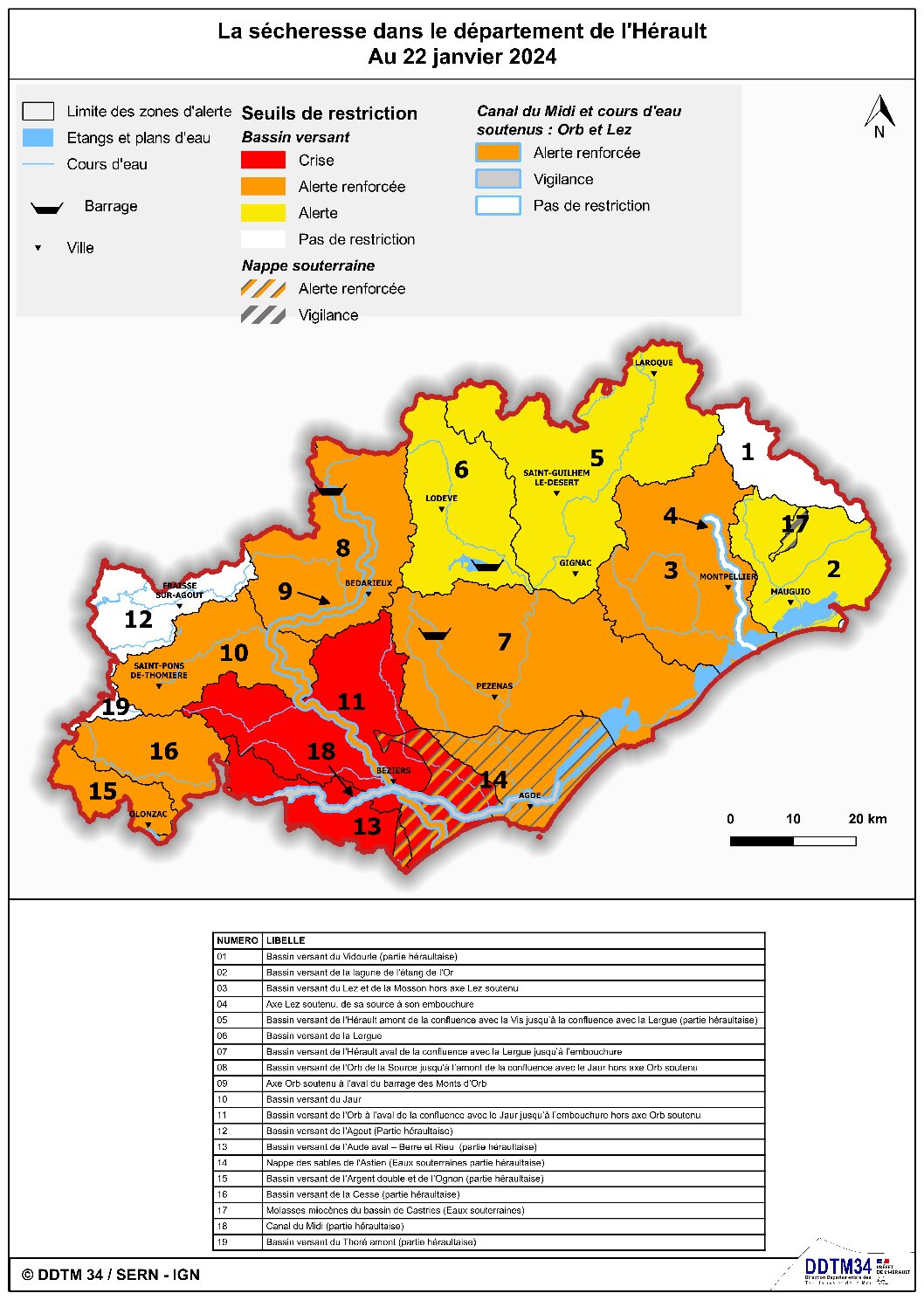 IMPORTANT sécheresse : diffusion de l’arrêté de restriction des usages de l’eau du 1er février 2024