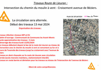 Travaux route de Lieuran RD33E4 Réfection réseaux AEP ET EU.