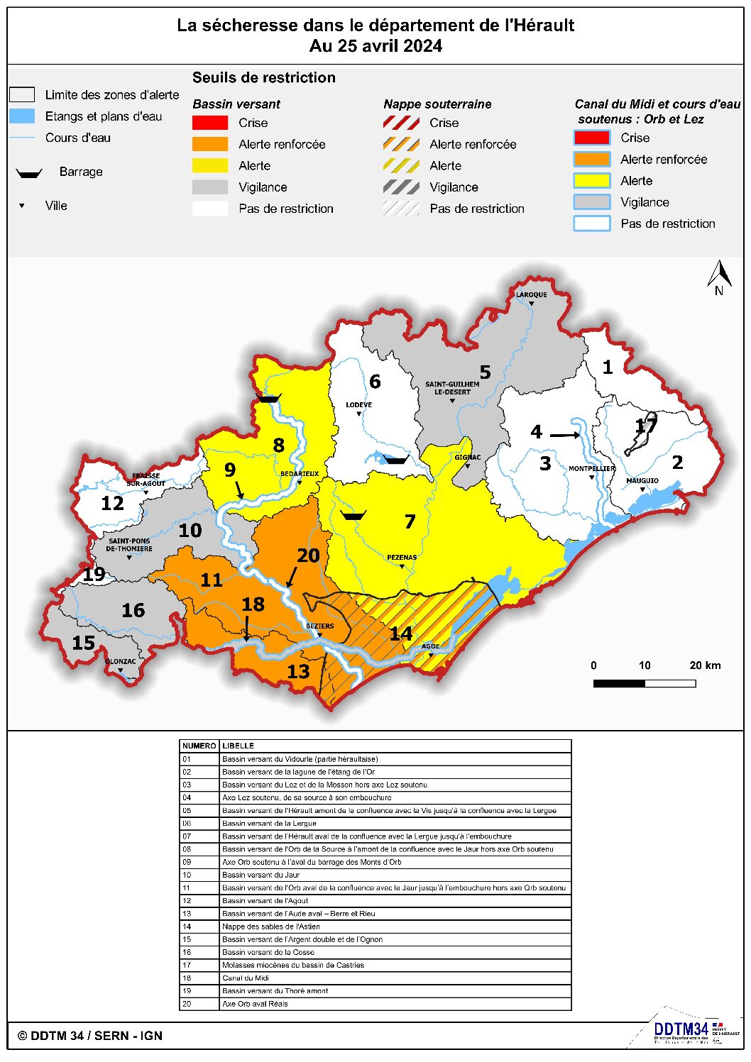 IMPORTANT sécheresse : diffusion de l’arrêté cadre départemental et de l’arrêté de restriction des usages de l’eau du 30 avril 2024