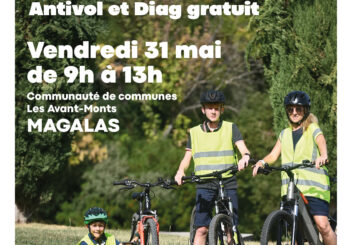  Marquage et diagnostic vélo », vendredi 31 mai, de 9h à 13h au siège de la Communauté de Communes ZAE l’Audacieuse –  Magalas.