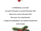 Fermeture de la médiathèque durant les fêtes de fin d’année