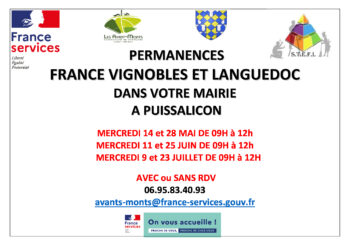 Prochaine permanence France Vignobles et Languedoc mercredi 25 juin 2025 de 09H00 à 12H00.