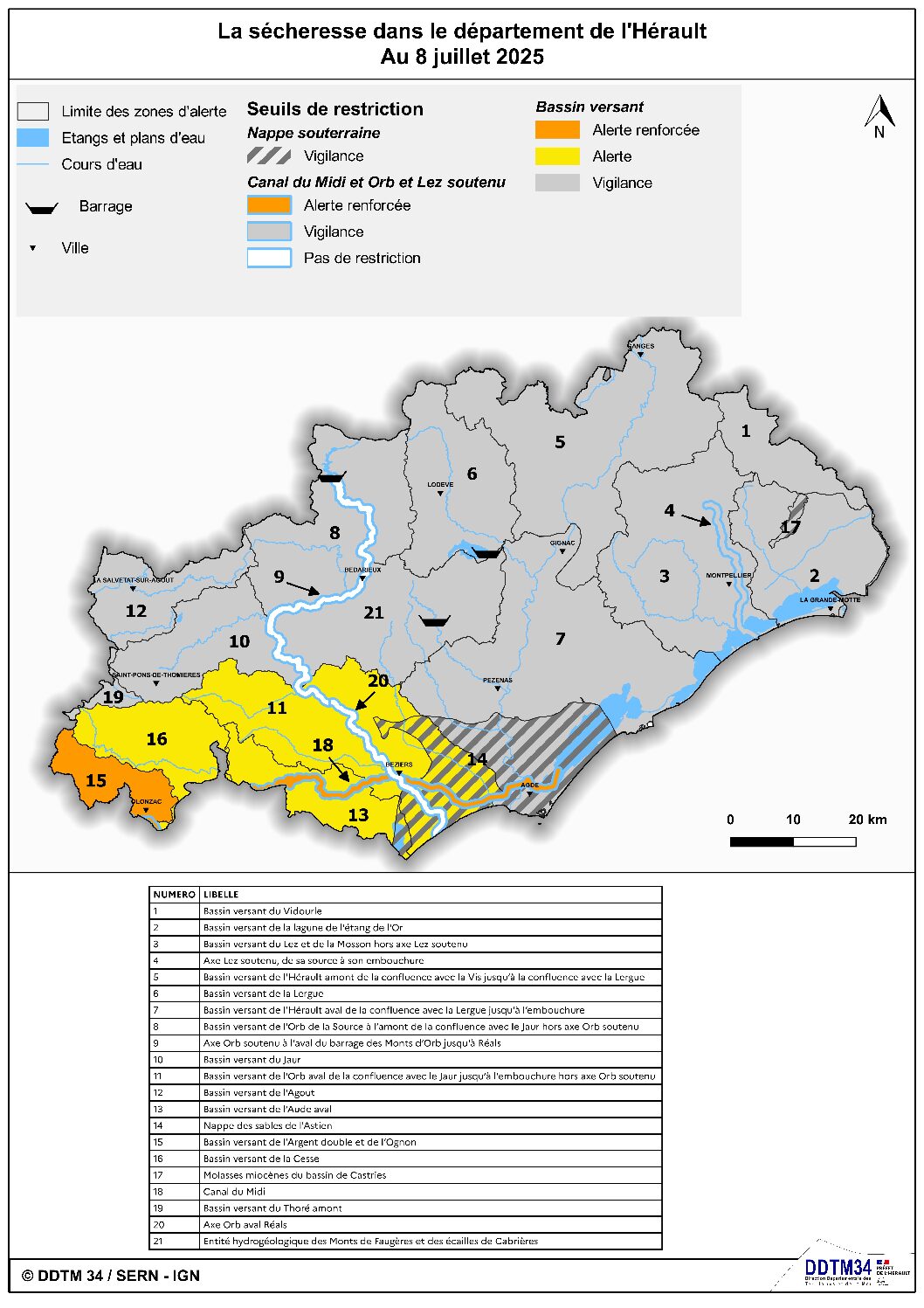 IMPORTANT sécheresse : diffusion de l’arrêté de restriction des usages de l’eau du 15 juillet 2025