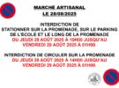 Interdiction de circuler et de stationner « rue de la Promenade » et changement des arrêts de bus à l’occasion du marché artisanal le jeudi 28 août 2025.