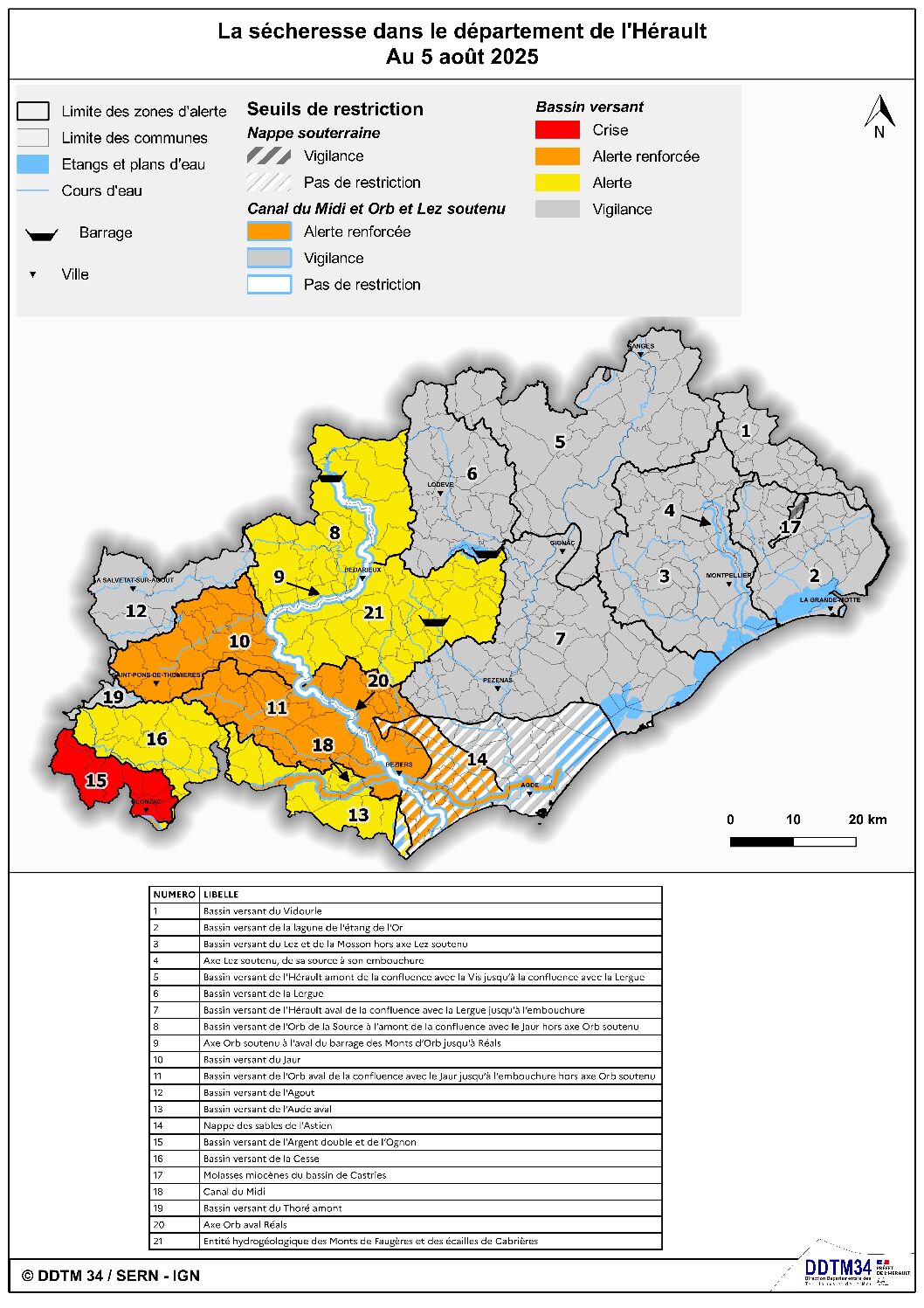 IMPORTANT sécheresse : diffusion de l’arrêté de restriction des usages de l’eau du 12 août 2025