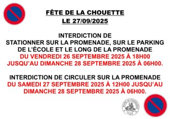 Interdiction de circuler et de stationner « rue de la Promenade » et changement des arrêts de bus à l’occasion de la fête de la chouette le samedi 27 septembre 2025.