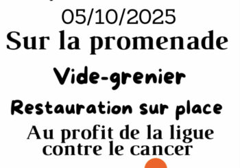 Octobre rose – vide grenier au profit de la ligue contre le cancer le dimanche 5 octobre 2025 sur la Promenade – inscriptions au 07.82.39.18.01.