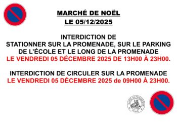 Interdiction de circuler et de stationner « rue de la Promenade » et changement des arrêts de bus à l’occasion du marché de Noël le vendredi 05 décembre 2025.