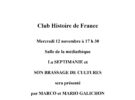 CLUB HISTOIRE DE FRANCE mercredi 12 novembre17H30 à la Médiathèque : La Septimanie et son brassage de cultures.
