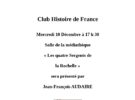 Club d’Histoire de France, séance du mercredi 10 décembre à 17h30