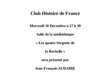 Club d’Histoire de France, séance du mercredi 10 décembre à 17h30