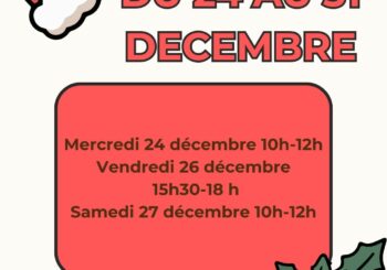 HORAIRES DE LA MEDIATHEQUE DU 24 AU 31 DECEMBRE 2025