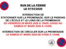 Interdiction de circuler et de stationner rue de la Promenade et changement des arrêts de bus à l’occasion du run de la femme le samedi 07 mars 2026.
