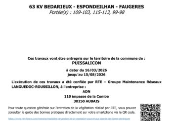 RTE – avis de travaux d’élagage sur la commune de Puissalicon
