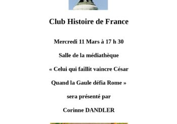 Club d&rsquo;Histoire, le mercredi 11 mars à 17h30