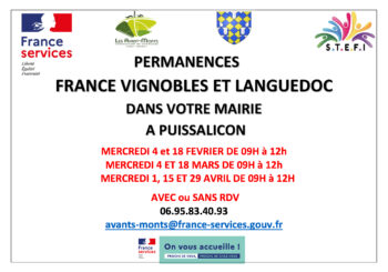 Prochaine permanence France Vignobles et Languedoc le mercredi 15 avril 2026 de 09H00 à 12H00.