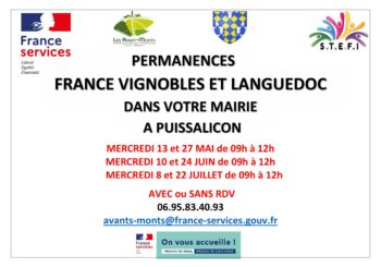 Prochaine permanence France Vignobles et Languedoc le mercredi 13 mai 2026 de 09H00 à 12H00.