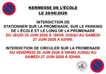 RAPPEL – Interdiction de circuler et de stationner rue de la Promenade et changement des arrêts de bus à l’occasion de la kermesse de l&rsquo;école le vendredi 26 juin 2026.