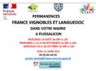 Prochaine permanence France Vignobles et Languedoc le mercredi 30 septembre 2026 de 09h à 12h.