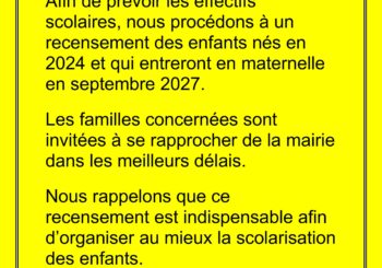 Rentrée scolaire de septembre 2027 – recensement des enfants nés en 2024